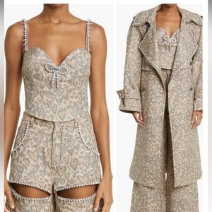 AREA size 2 Bustier Crystal Leopard corset top Revolve New $895 Heart Trim Top